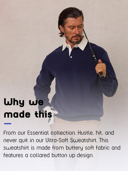 Men's Golf Button Up Collared Sweatshirt