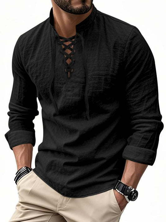 Men's Linen Casual Long Sleeve Polo Shirt, Stylish New Design