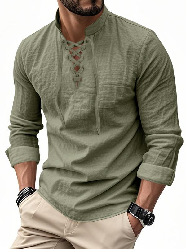 Men's Linen Casual Long Sleeve Polo Shirt, Stylish New Design