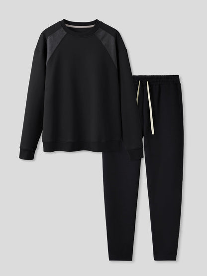 Cozyspacer Suedepatch Sweatshirt And Zip Ankle Jogger Set