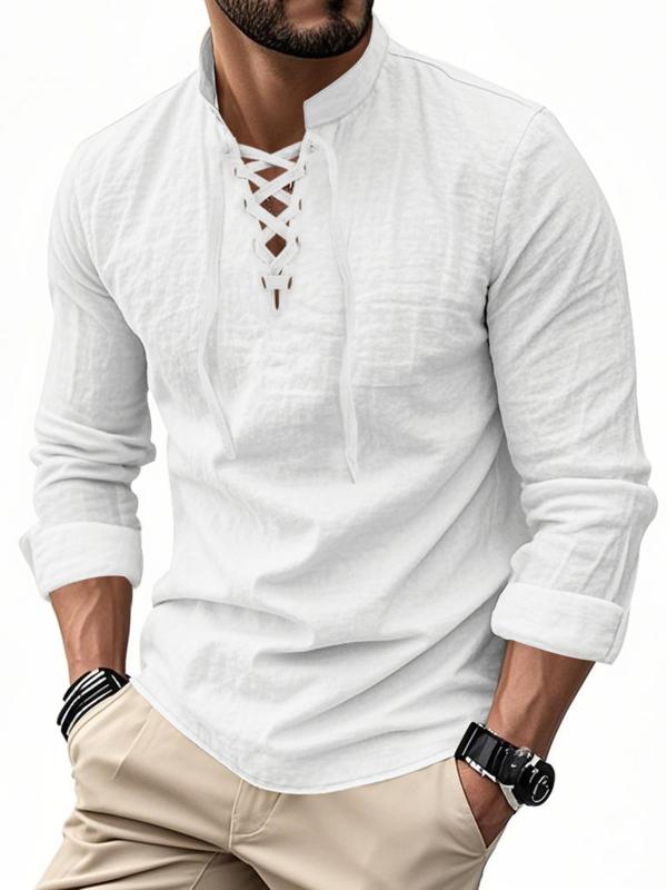 Men's Linen Casual Long Sleeve Polo Shirt, Stylish New Design