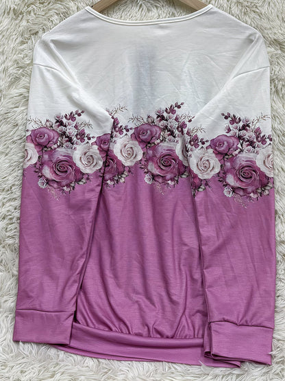Rose Print Half Zip Sweatshirt
