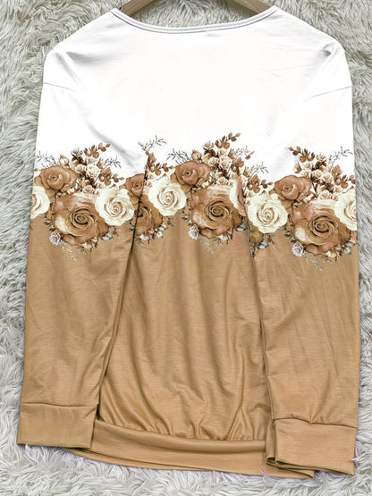 Rose Print Half Zip Sweatshirt