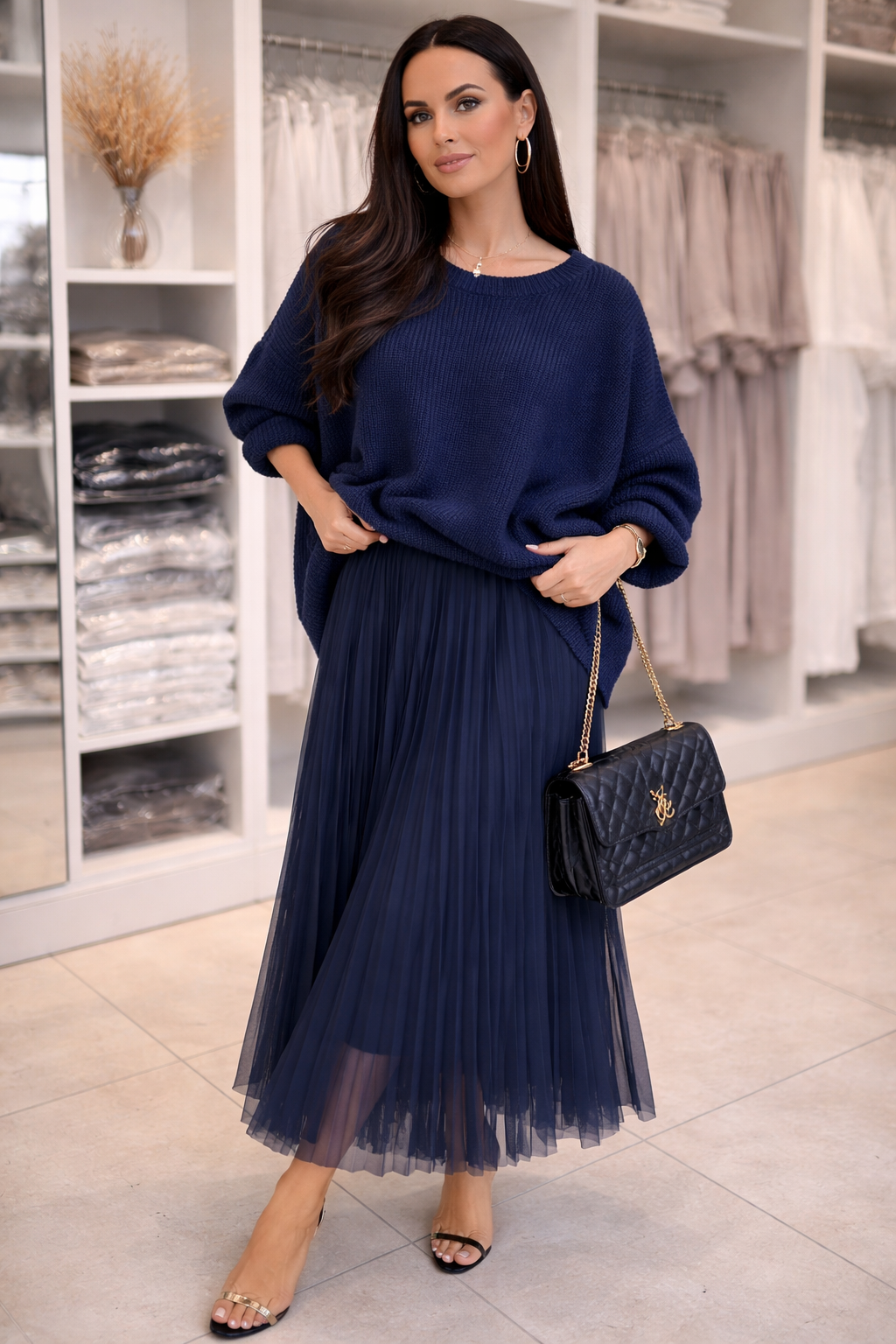 Elegant Knit & Pleated Skirt Co-Ord