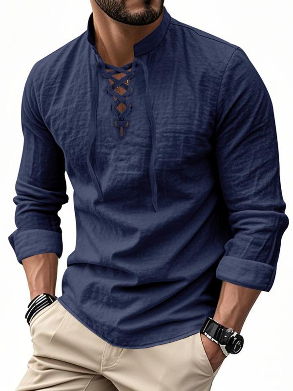 Men's Linen Casual Long Sleeve Polo Shirt, Stylish New Design