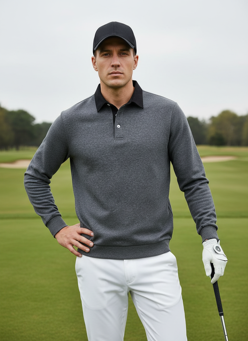 Men's Golf Button Up Collared Sweatshirt