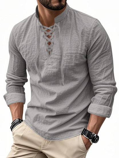 Men's Linen Casual Long Sleeve Polo Shirt, Stylish New Design