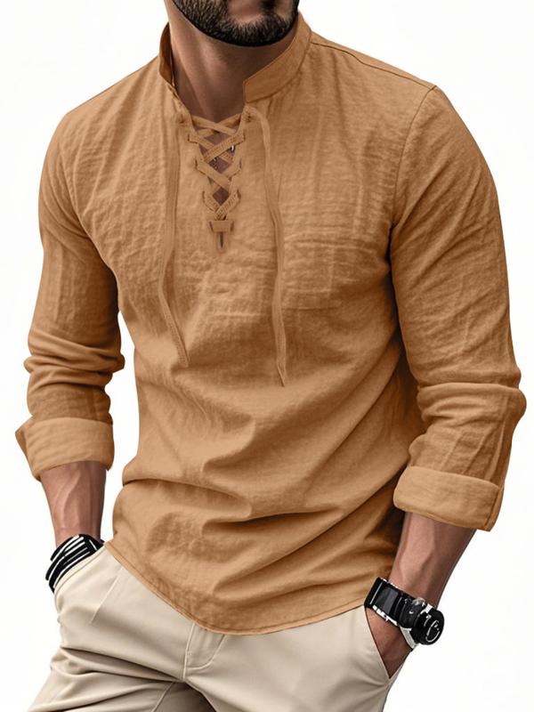 Men's Linen Casual Long Sleeve Polo Shirt, Stylish New Design
