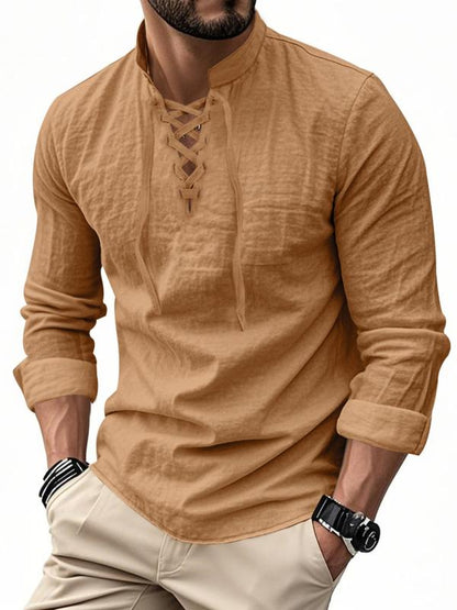 Men's Linen Casual Long Sleeve Polo Shirt, Stylish New Design