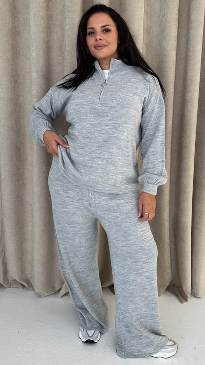 Monarch Funnel Neck Zip Front Knitted Co-Ord Silver