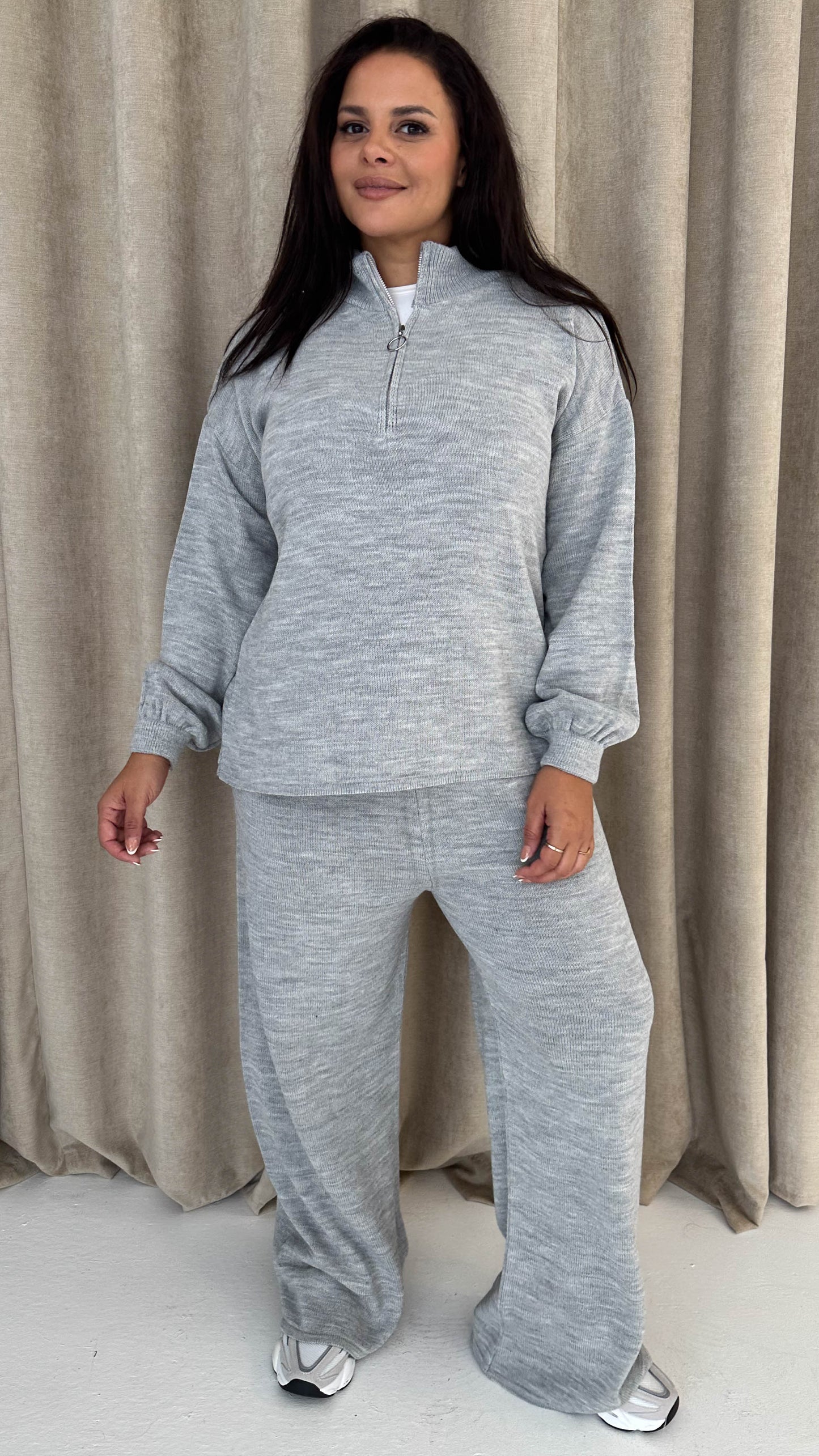 Monarch Funnel Neck Zip Front Knitted Co-Ord Silver