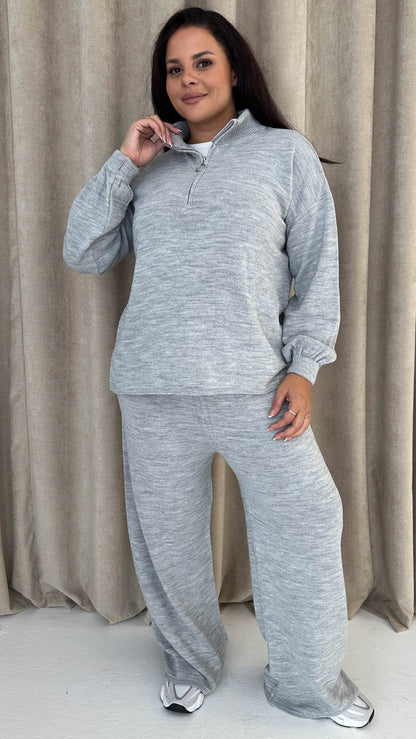 Monarch Funnel Neck Zip Front Knitted Co-Ord Silver