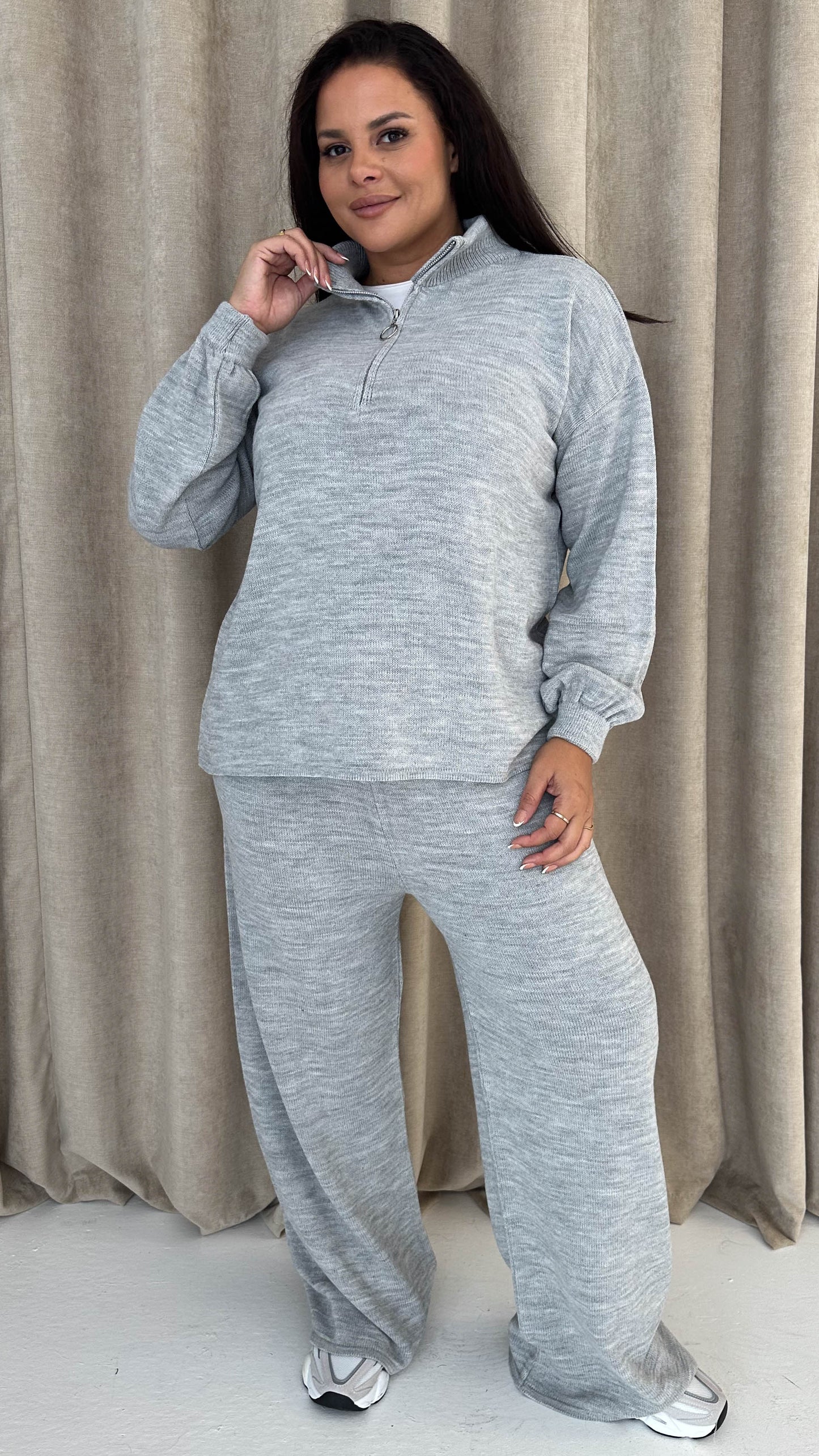 Monarch Funnel Neck Zip Front Knitted Co-Ord Silver