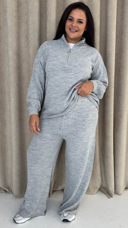 Monarch Funnel Neck Zip Front Knitted Co-Ord Silver