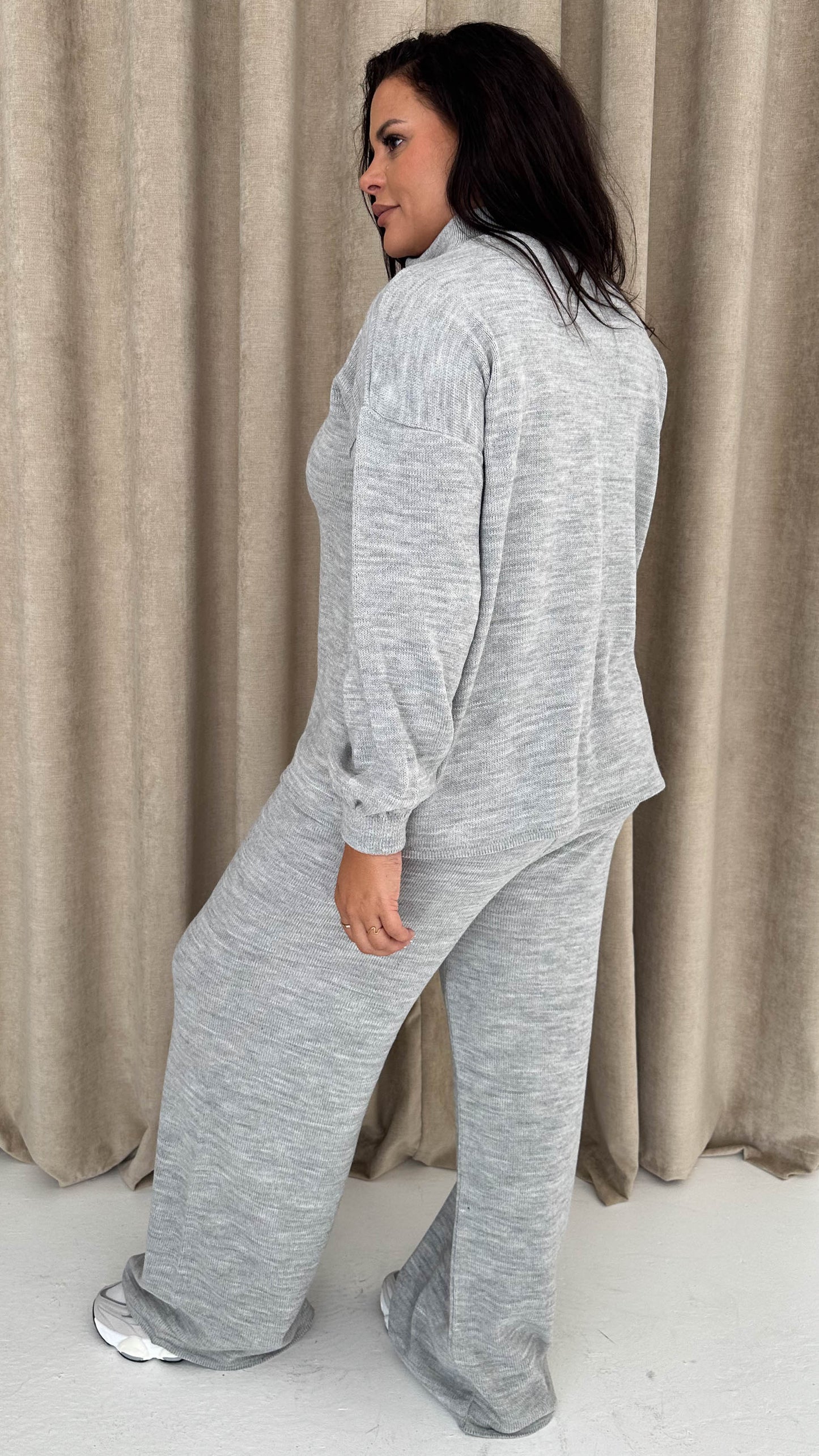Monarch Funnel Neck Zip Front Knitted Co-Ord Silver