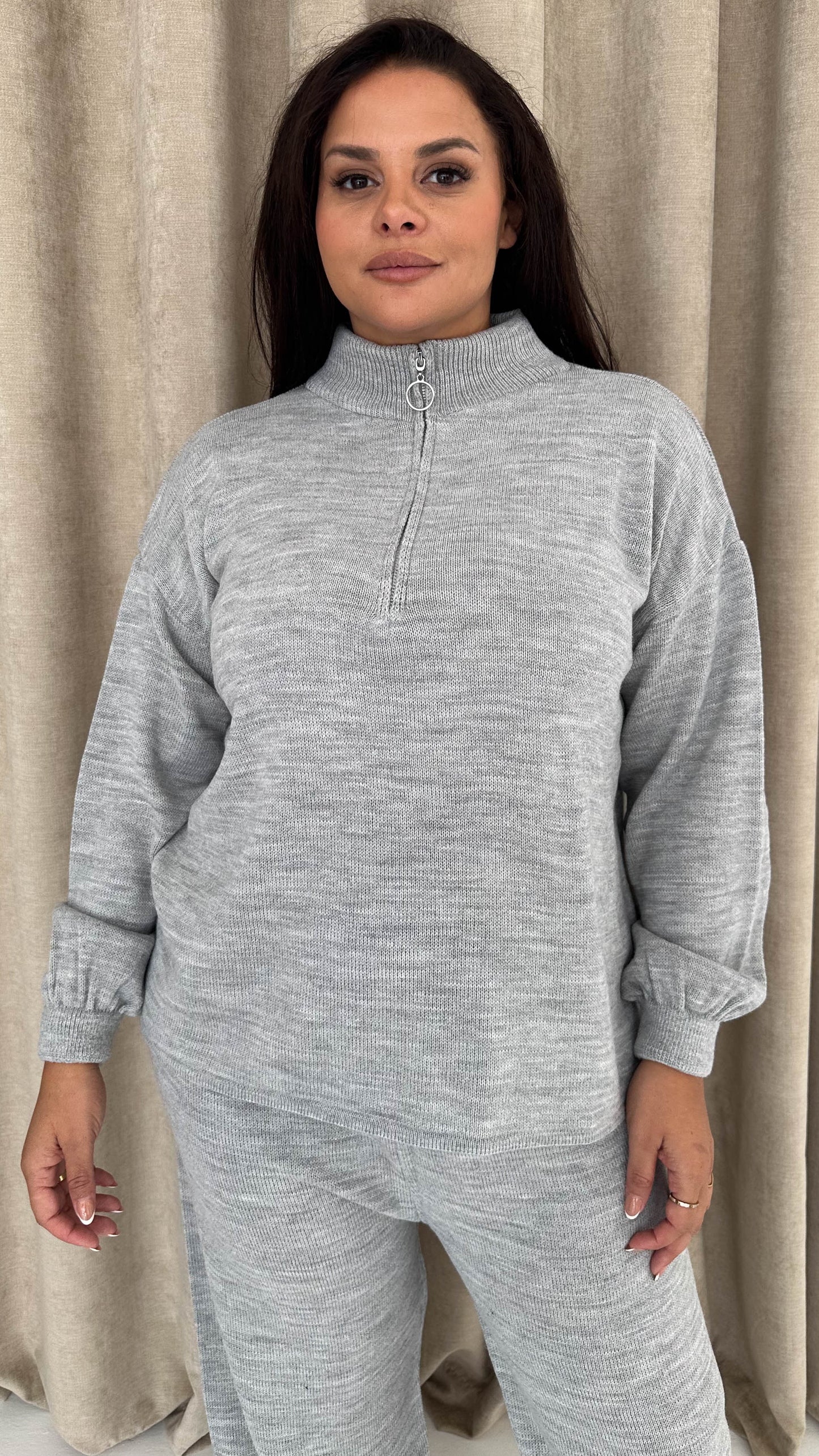 Monarch Funnel Neck Zip Front Knitted Co-Ord Silver