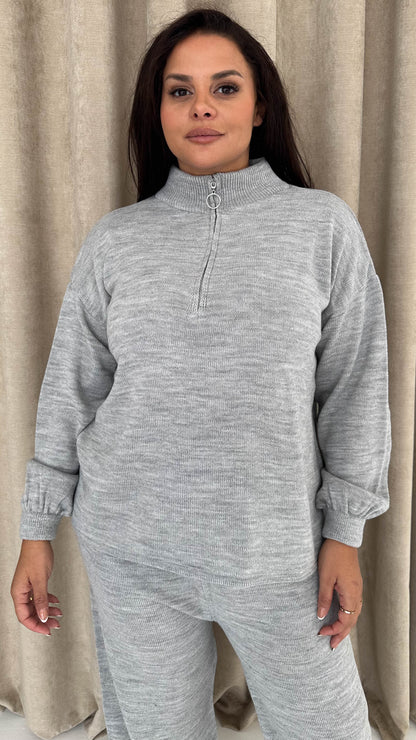 Monarch Funnel Neck Zip Front Knitted Co-Ord Silver