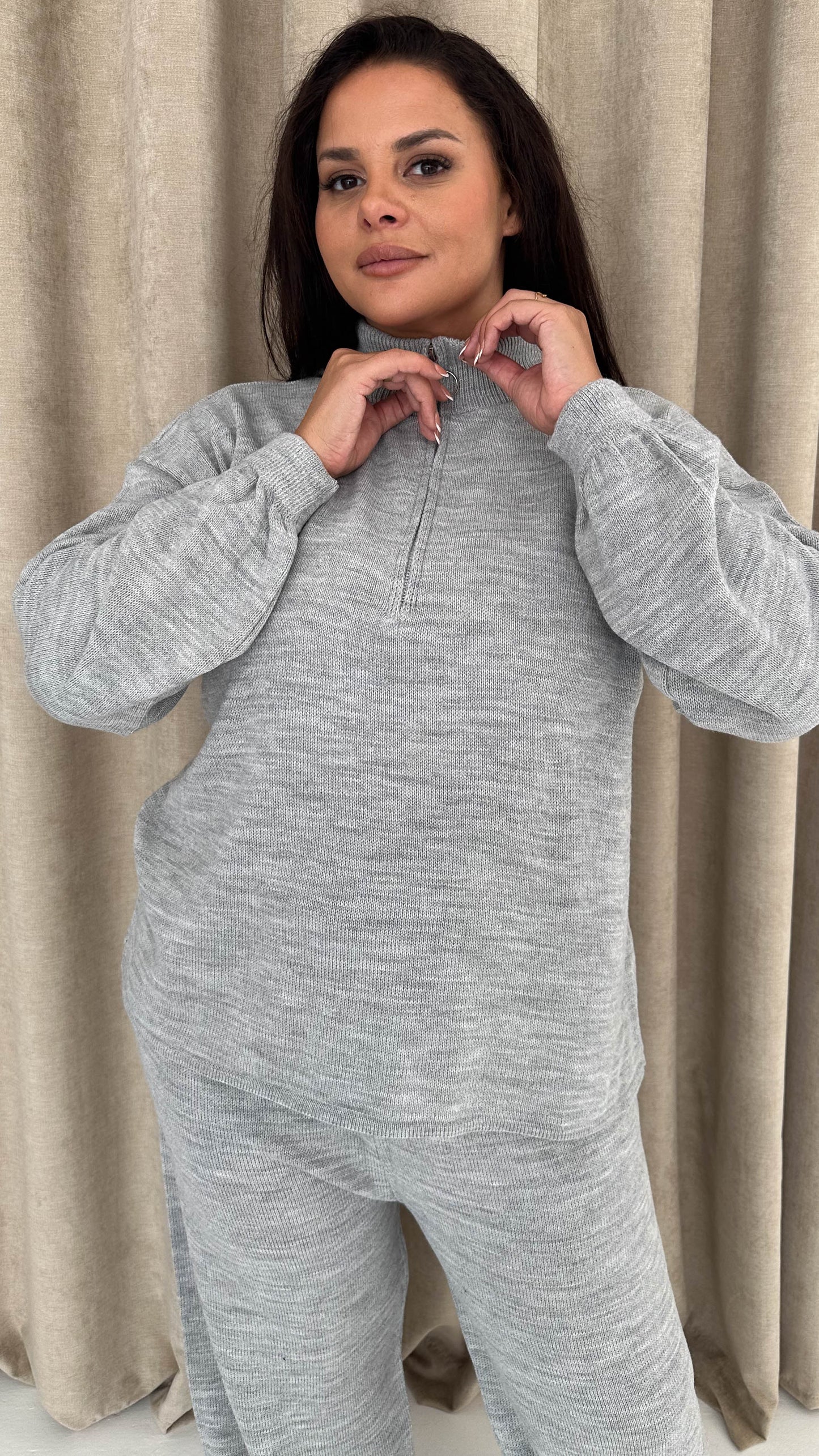 Monarch Funnel Neck Zip Front Knitted Co-Ord Silver
