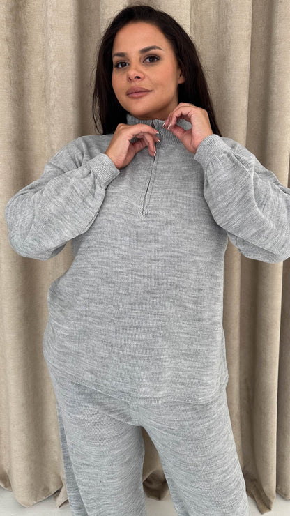 Monarch Funnel Neck Zip Front Knitted Co-Ord Silver