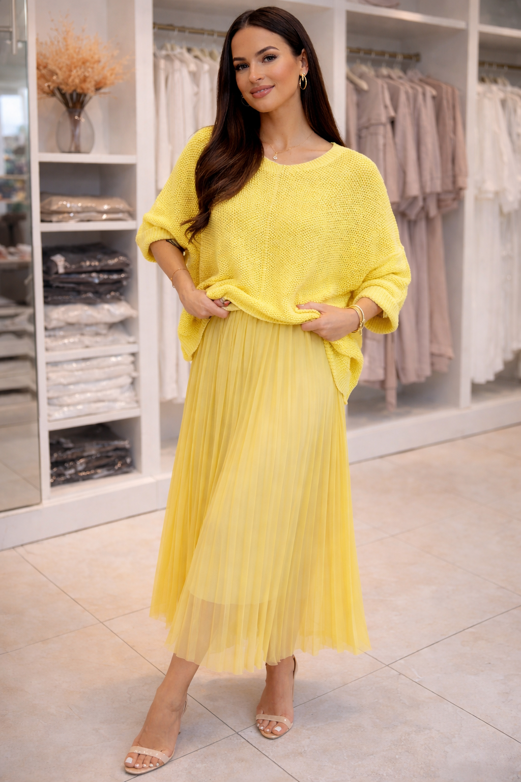 Elegant Knit & Pleated Skirt Co-Ord