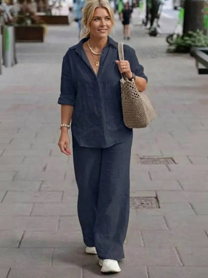 Oversized 100% Cotton Shirt and Wide-Leg Pants Co-ord Set