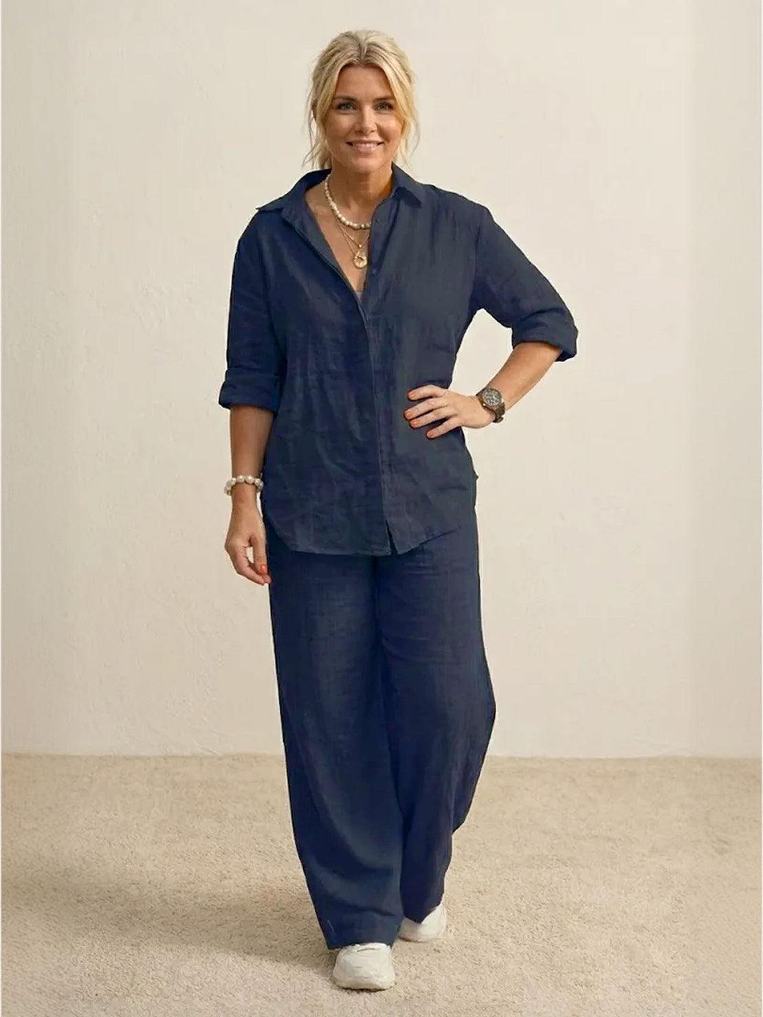 Oversized 100% Cotton Shirt and Wide-Leg Pants Co-ord Set