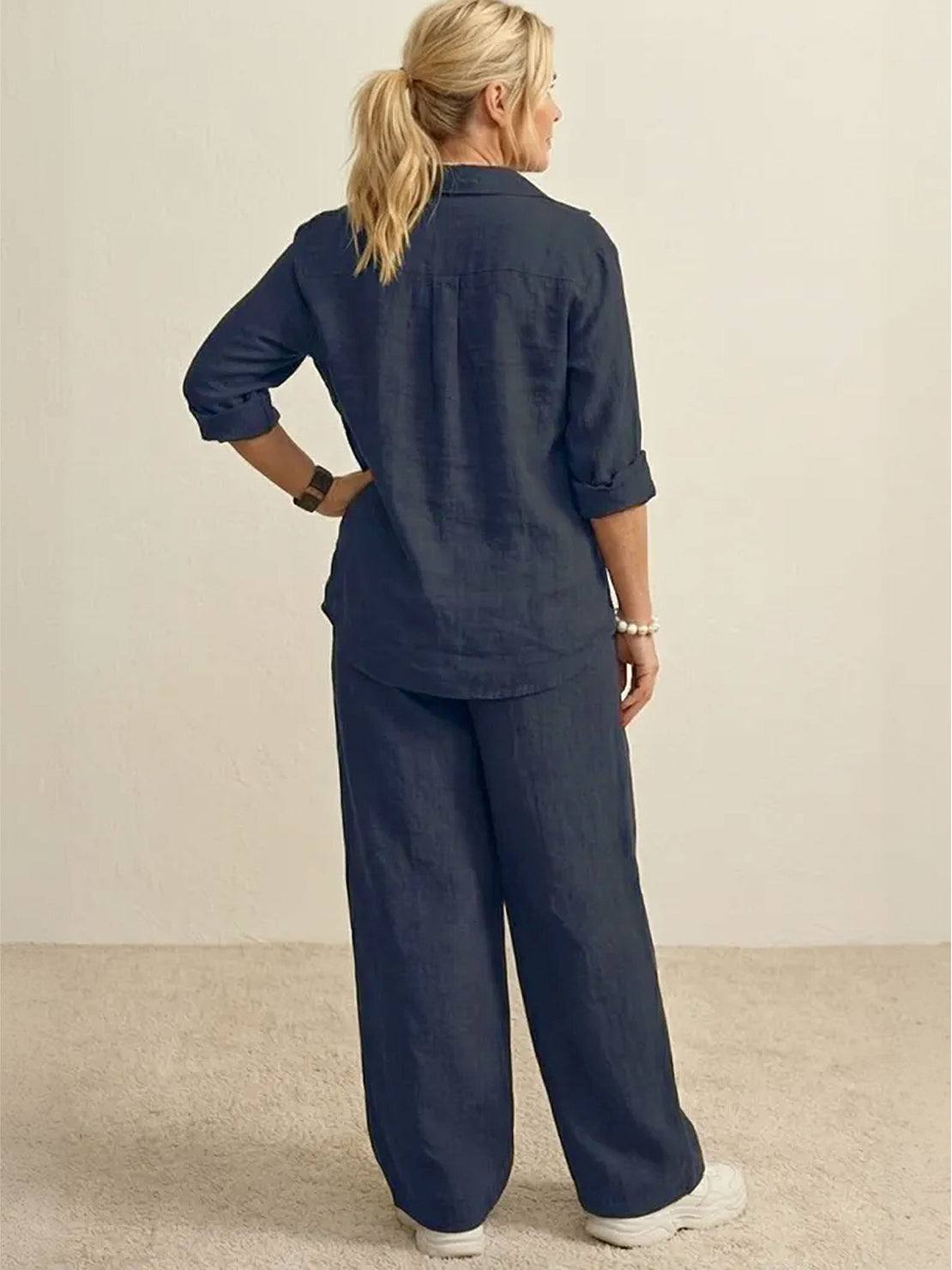 Oversized 100% Cotton Shirt and Wide-Leg Pants Co-ord Set