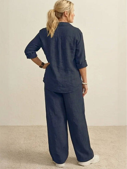 Oversized 100% Cotton Shirt and Wide-Leg Pants Co-ord Set