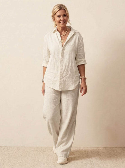 Oversized 100% Cotton Shirt and Wide-Leg Pants Co-ord Set