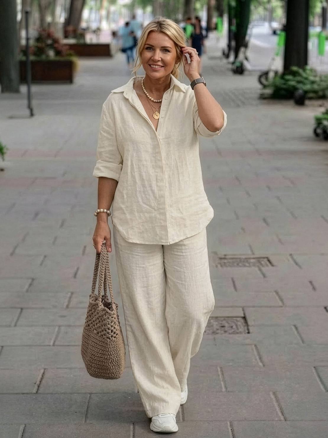 Oversized 100% Cotton Shirt and Wide-Leg Pants Co-ord Set