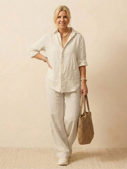 Oversized 100% Cotton Shirt and Wide-Leg Pants Co-ord Set