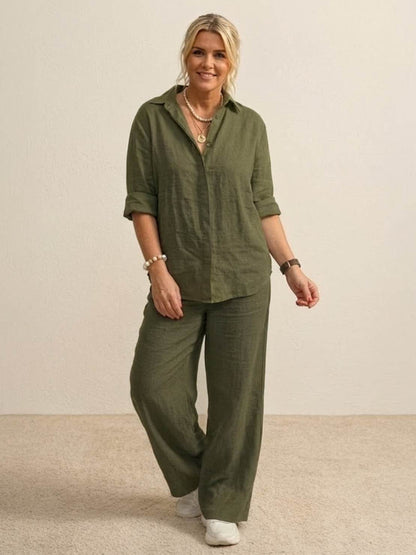 Oversized 100% Cotton Shirt and Wide-Leg Pants Co-ord Set