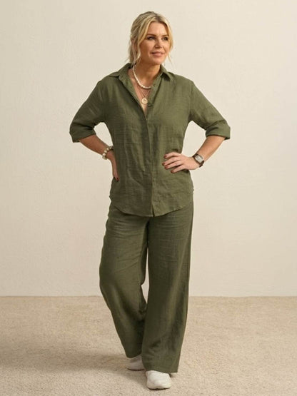 Oversized 100% Cotton Shirt and Wide-Leg Pants Co-ord Set