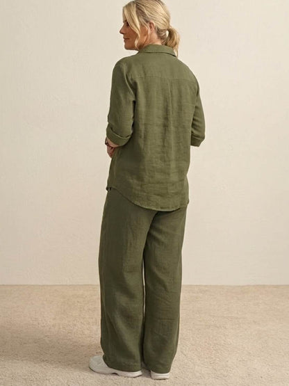 Oversized 100% Cotton Shirt and Wide-Leg Pants Co-ord Set