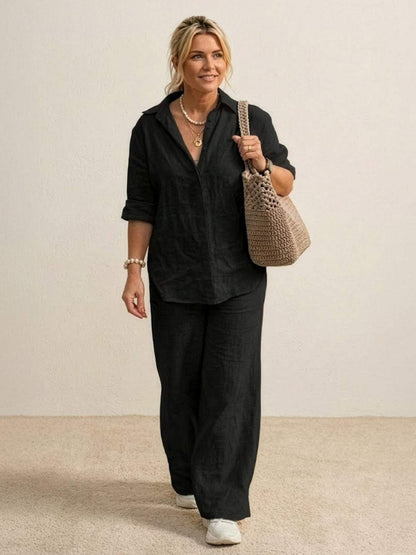 Oversized 100% Cotton Shirt and Wide-Leg Pants Co-ord Set