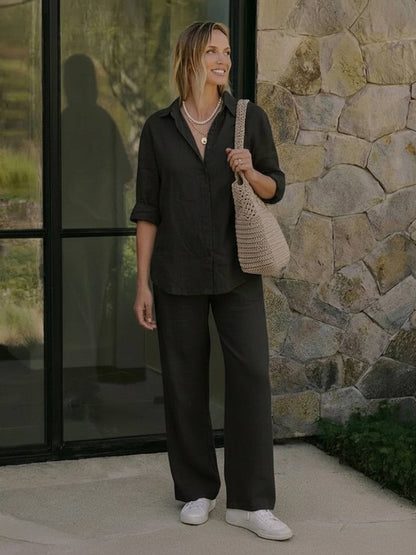 Oversized 100% Cotton Shirt and Wide-Leg Pants Co-ord Set