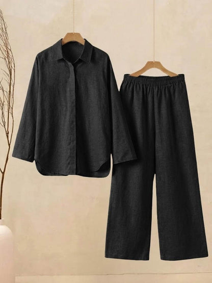 Oversized 100% Cotton Shirt and Wide-Leg Pants Co-ord Set