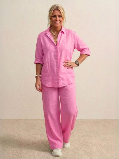 Oversized 100% Cotton Shirt and Wide-Leg Pants Co-ord Set