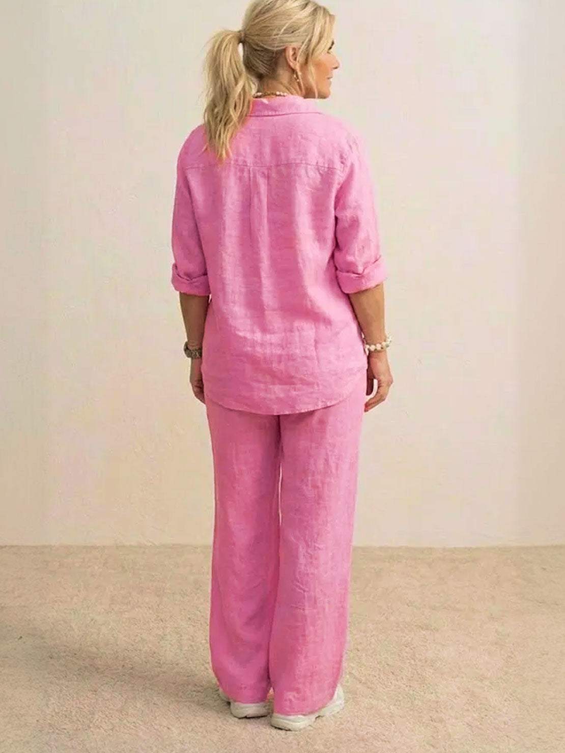 Oversized 100% Cotton Shirt and Wide-Leg Pants Co-ord Set