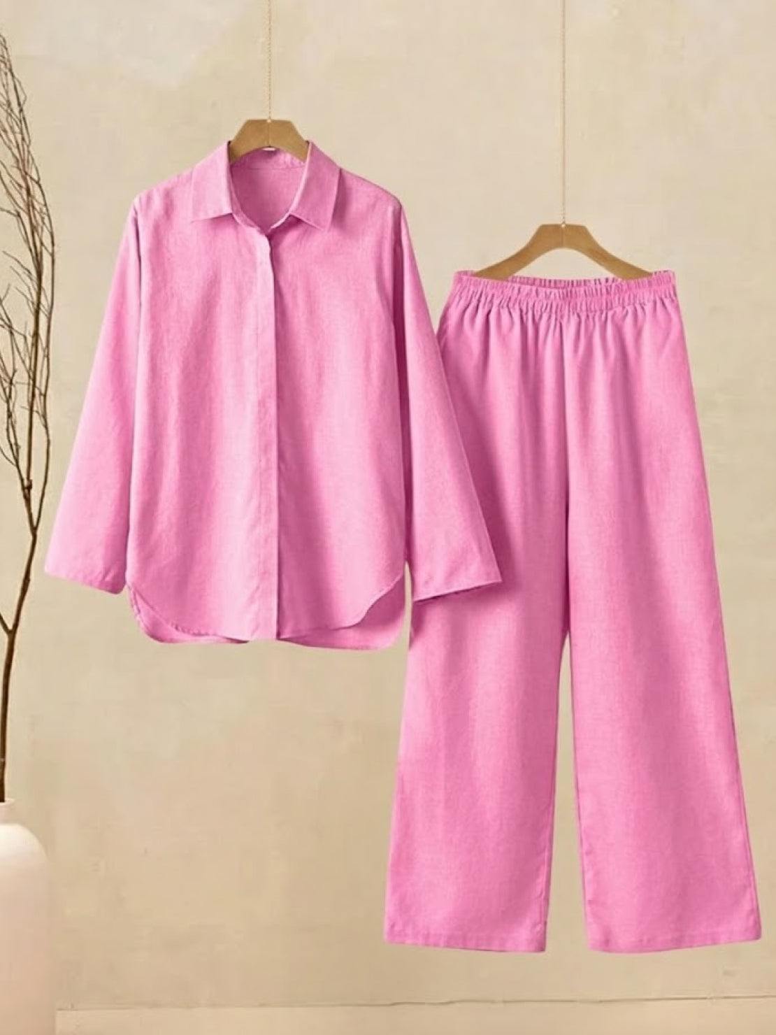 Oversized 100% Cotton Shirt and Wide-Leg Pants Co-ord Set