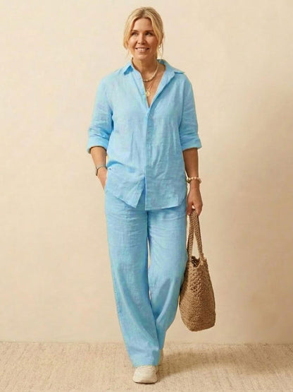 Oversized 100% Cotton Shirt and Wide-Leg Pants Co-ord Set
