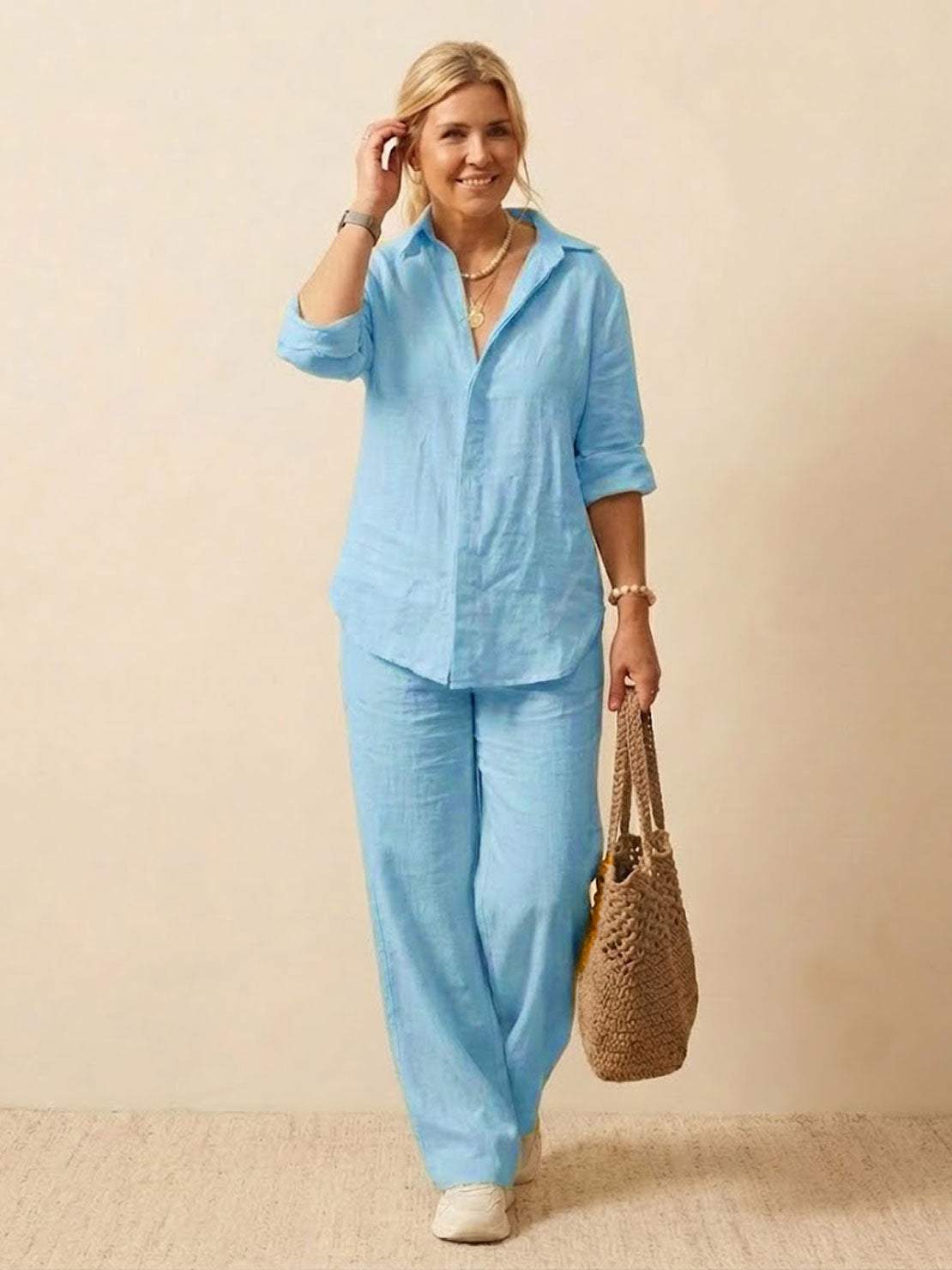 Oversized 100% Cotton Shirt and Wide-Leg Pants Co-ord Set