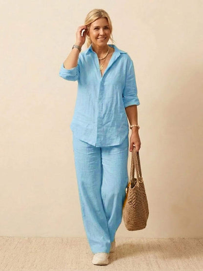Oversized 100% Cotton Shirt and Wide-Leg Pants Co-ord Set