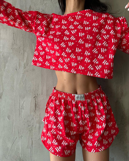 Casual Letter-Print Two-Piece Set: Cropped Crewneck Long-Sleeve Top & Elastic Waist Pants with Side Slits