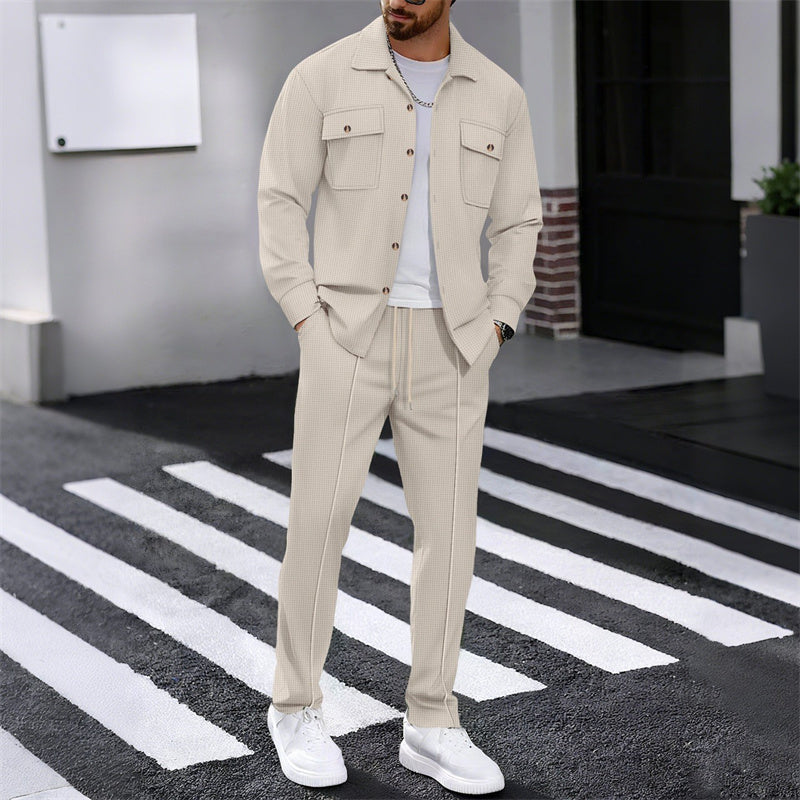 Men's Waffle Button-Up Jacket & Trousers Set