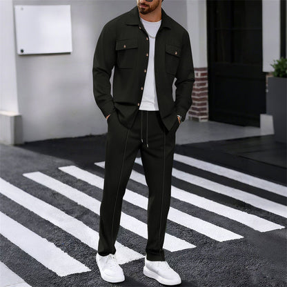 Men's Waffle Button-Up Jacket & Trousers Set
