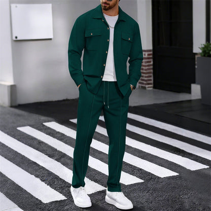 Men's Waffle Button-Up Jacket & Trousers Set