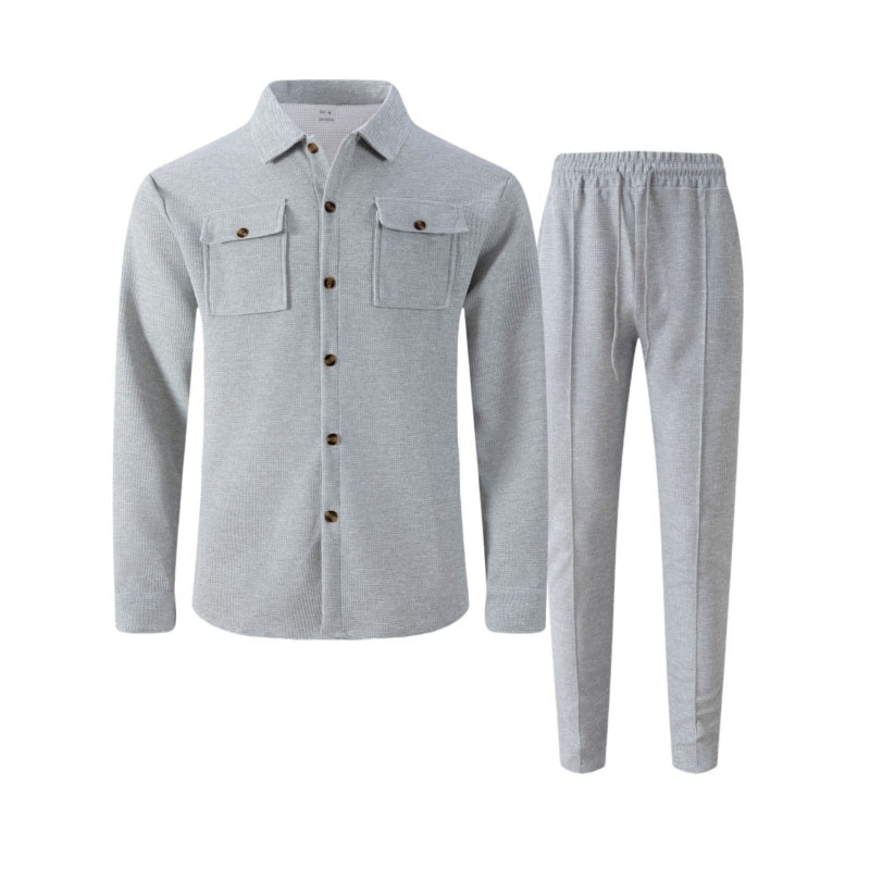 Men's Waffle Button-Up Jacket & Trousers Set