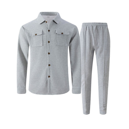 Men's Waffle Button-Up Jacket & Trousers Set