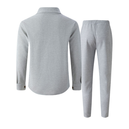 Men's Waffle Button-Up Jacket & Trousers Set